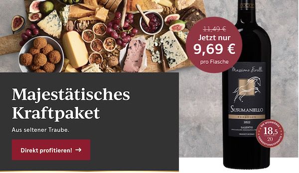 6 Flaschen Massimo Firelli Susumaniello Prestige Rotwein für 50,91€ (statt 74€)