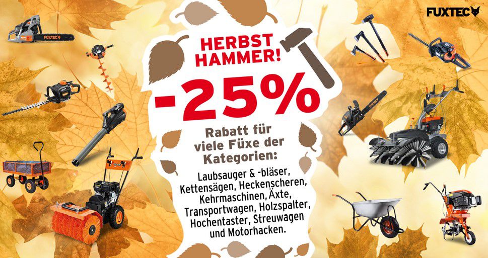 Fuxtec Herbst Aktion mit 25% extra Rabatt auf ausgewählte Artikel