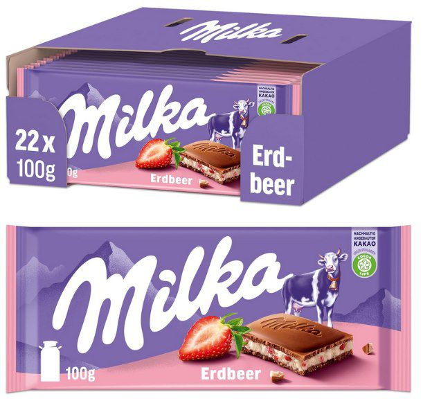 22x Milka Erdbeer Tafelschokolade (je 100g) ab 14,36€ (statt 29€)