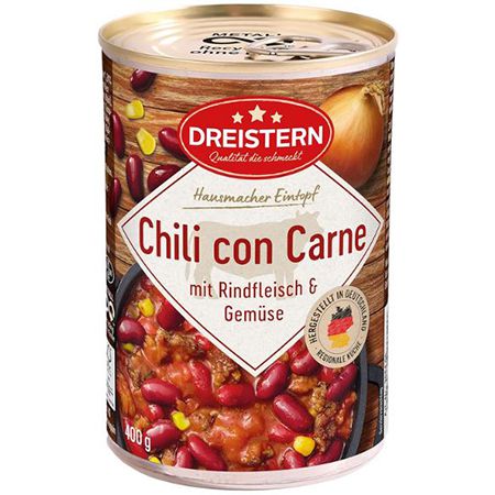 Dreistern Chili con Carne mit Rindfleisch, 400g ab 1,59€