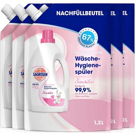 🧺 5 x 1,2L Sagrotan Wäsche-Hygienespüler Sensitiv Nachfüller ab 10,79€ (statt 17€)