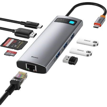Baseus 8 in 1 USB C Hub mit 4K HDMI, Ethernet, SD/TF für 39,98€ (statt 50€)