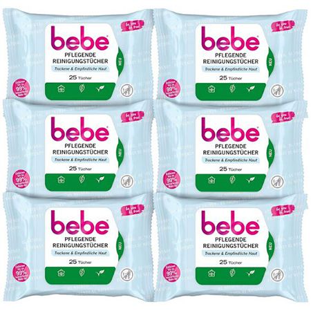 6 x 25er Pack Bebe Pflegende Reinigungstücher mit Kokoswasser für 10€ (statt 12€)