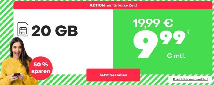 Handyvertrag.de: o2 Allnet-Flat mit 20GB für 9,99€ oder 30GB für 11,99€