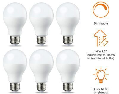 6er Amazon Basics E27 LED Lampe mit 14W & dimmbar für 15,91€ (statt 20€)