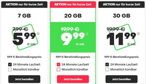 Handyvertrag.de: o2 Allnet Flat mit 20GB für 9,99€ oder 30GB für 11,99€