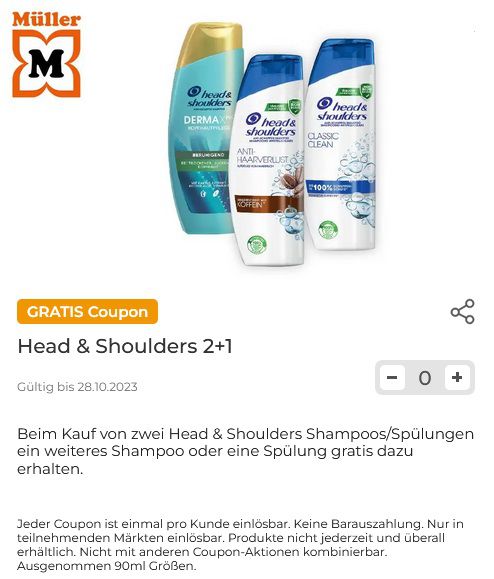 2x Head & Shoulders Shampoos/Spülungen kaufen, 1x Head & Shoulders Shampoo/Spülung gratis