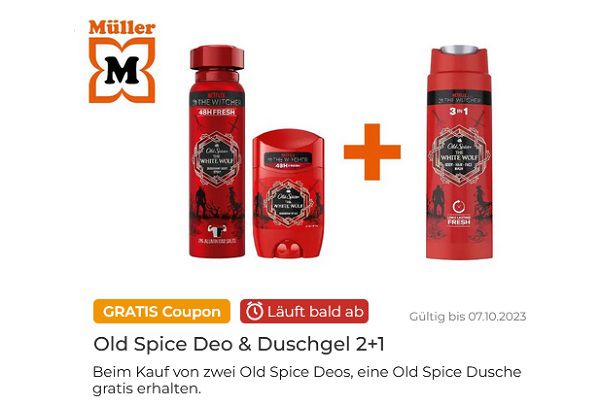 2x Old Spice Deos kaufen und 1x Old Spice Dusche gratis dazu