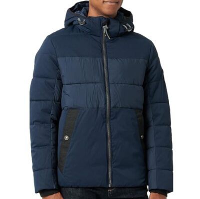 Tom Tailor Pufferjacke mit abnehmbarer Kapuze in Blau für 46,99€ (statt 100€)