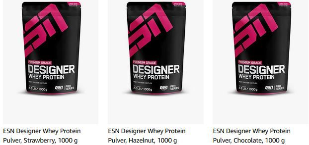 Amazon: ESN Designer Whey & Supplements Sale   z.B. Designer Whey für 26€ (statt 32€)