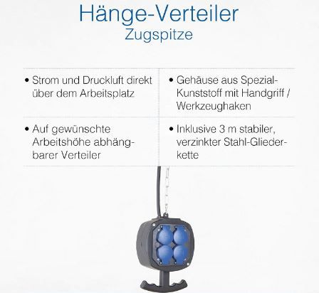 as Schwabe Zugspitze Hängeverteiler mit Anschlusskabel & Gliederkette für 36€ (statt 47€)