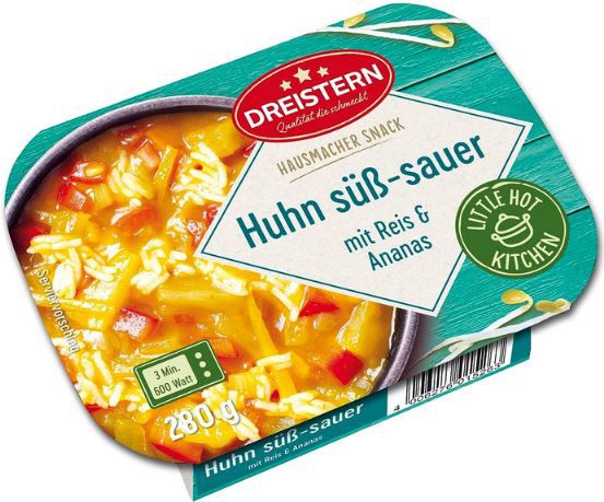 4x Dreistern Huhn Süß sauer mit Reis und Asia Gemüse ab 7,16€ (statt 9€)