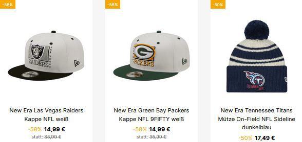 New Era Sale mind. 50% Rabatt + VSK Frei   z.B. Hoodie für 29,24€ (statt 52€)