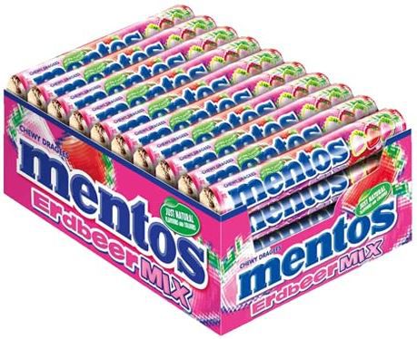 40er Pack Mentos Dragees Erdbeere Mix Rollen à 37,5g ab 15,99€ (statt 24€)