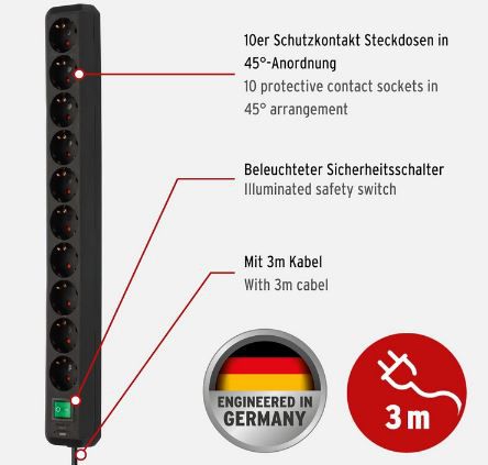 Brennenstuhl Eco Line 10 Fach Steckdosenleiste, 3m für 10,59€ (statt 16€)