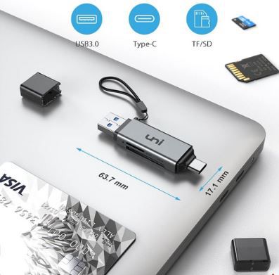 Uni 2 in 1 USB Kartenleser für PC, Notebook, Tablet & Handy für 10,37€ (statt 18€)