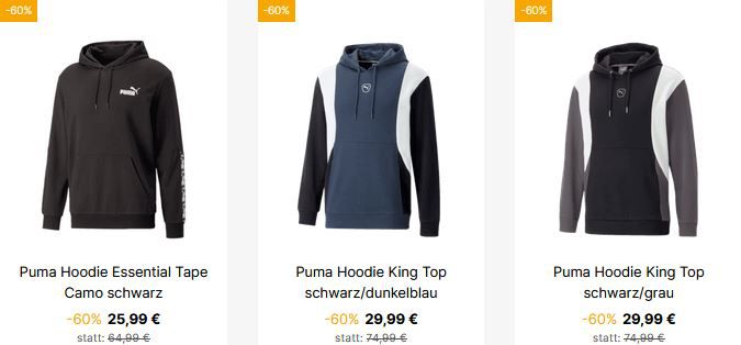Geomix Puma Sale mit mind. 60% Rabatt + VSK Frei   z.B. Hoodie für 29,99€ (statt 46€)