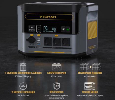 VTOMAN FlashSpeed 1500 Powerstation + 400W Solarpanel für 1.199,40€ (statt 1.698€)
