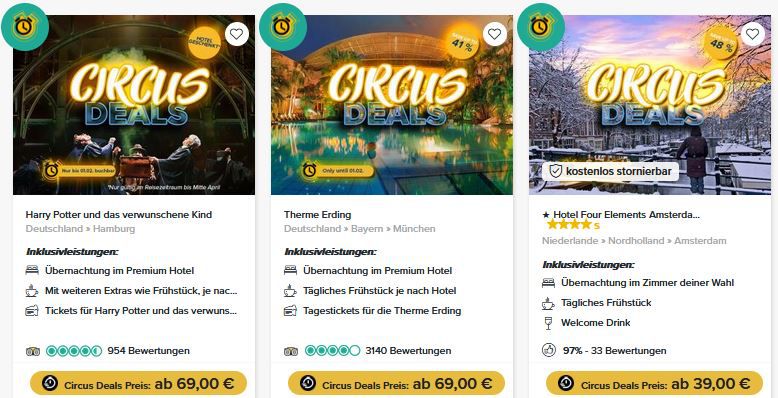 Travelcircus Circus Deals mit Bestpreisen   z.B. Therme Erding ab 69€