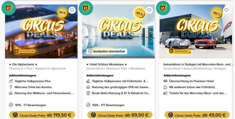 Travelcircus Circus Deals mit Bestpreisen   z.B. Therme Erding ab 69€