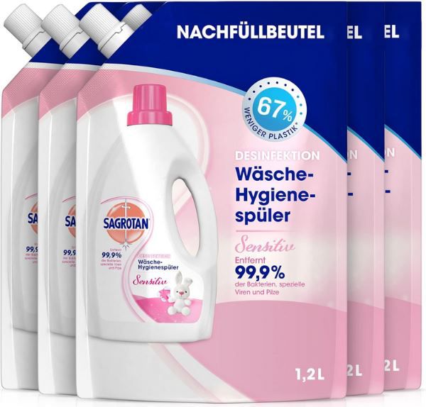5 x 1,2L Sagrotan Wäsche Hygienespüler Sensitiv Nachfüller ab 10,04€ (statt 15€)