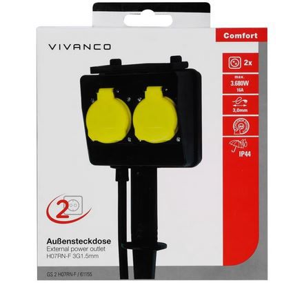 VIVANCO Outdoor 2 fach Steckdose mit Erdspieß inkl. 3m Kabel für 8,79€ (statt 15€)