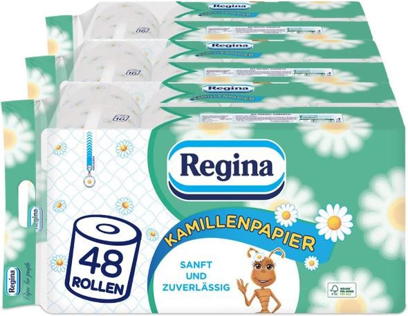 3 x 16 Rollen Regina 3 lagiges Toilettenpapier mit Kamille für 14,66€ (statt 19€)
