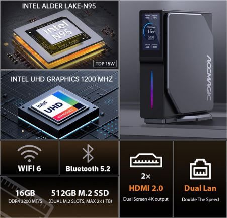Acemagic S1 Mini PC mit LCD, 16GB RAM, 1TB SSD für 203,96€ (statt 280€)