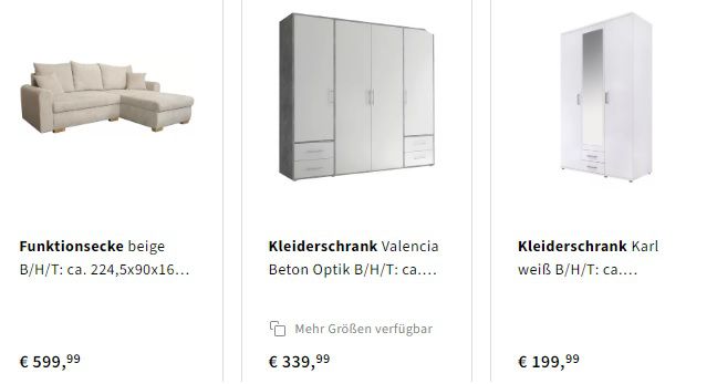 Poco Staffelrabatt von 50€ bis 200€   Küchen, Möbel & mehr   z.B. Schrank Valencia ab 290€ (statt 409€)