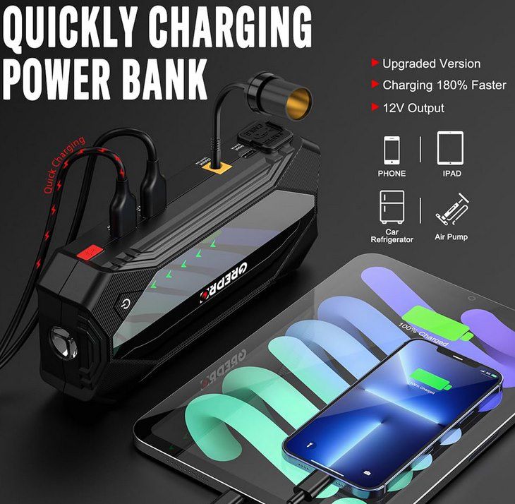 GREPRO 3000A Starthilfe & Powerbank mit 3000A für 49,99€ (statt 100€)