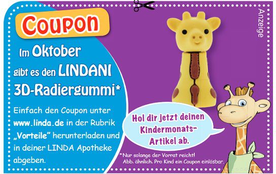 Linda Apotheken: LINDANI 3D Radiergummi für Kinder GRATIS