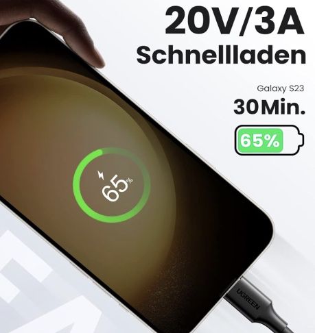 3x UGREEN USB C Kabel (1 m), 65W für 11,99€ (statt 15€)