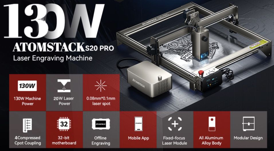 ATOMSTACK S20 Pro Laser Graviermaschine mit 20W für 599,99€ (statt 730€)