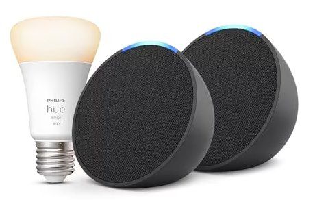 2x Amazon Echo Pop Schwarz + Philips Hue White E27 BT Lampe für 39,98€ (statt 73€)