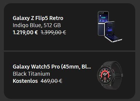 Samsung Galaxy Z Flip5 Retro + Galaxy Watch5 Pro für 1.219€ (statt 1.682€)