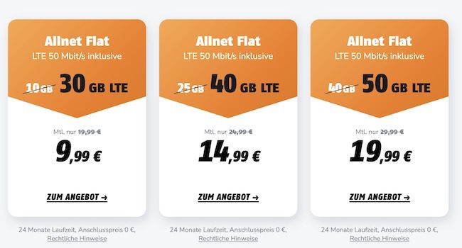 Vodafone Tarife von klarmobil mit 30GB / 40GB / 50GB + Allnet ab 9,99€ mtl.