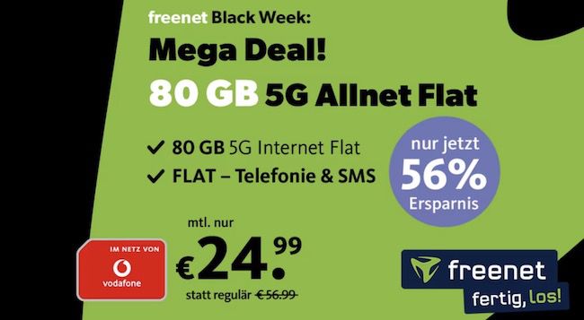 🔥 Vodafone Allnet Flat mit 80GB 5G (!) für 24,99€ mtl.