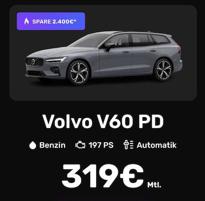 MeinAuto.de Black Leasing Deals &#8211; z.B. Volvo V60 ab 319€ mtl.