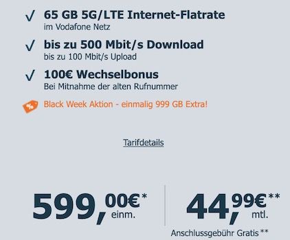 Apple iPhone 15 Pro Max für 599€ + Vodafone Allnet 65GB 5G für 44,99€ mtl. + 100€ Bonus