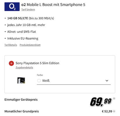 Krass! 🔥 PS5 Slim Digital + Sony Xperia 5 V + o2 Allnet 140GB 5G für 52,99€ mtl. + 50€ Bonus