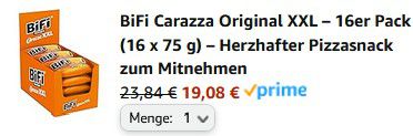 16er Pack BiFi Carazza Original XXL Pizzasnack ab 19,08€ (statt 30€)