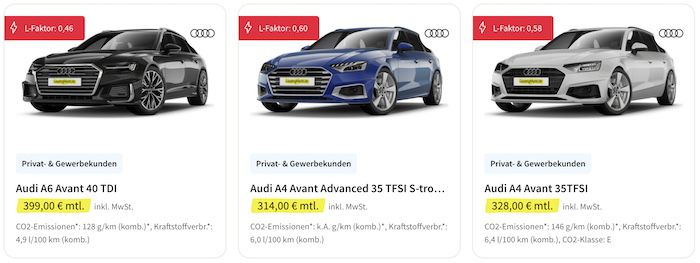 Audi Gebrauchtwagen Wochen Jahreswagen im Leasing   z.B. A3 Sportback 35 TFSI für 269€ mtl.