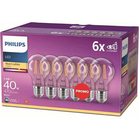 6er Pack Philips LED Classic E27 Lampe, 4,3 W für 12,99€ (statt 18€)