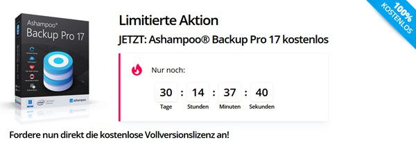 Jetzt verfügbar! Ashampoo® Backup Pro 17 (Vollversion) gratis