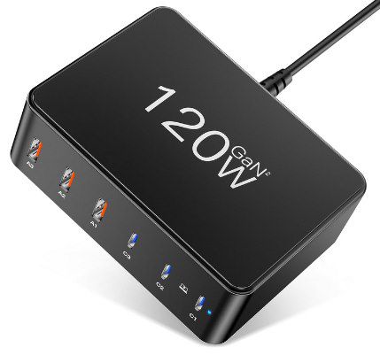 6 Port USB & USB C 120W Ladegerät mit GaN & QC 3.0 für 27,49€ (statt 50€)