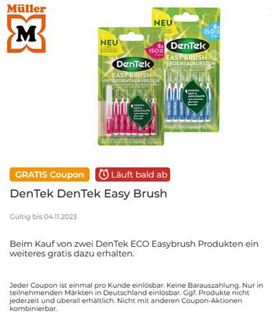 Couponplatz: 2x DenTek ECO Easybrush kaufen und 1x gratis dazu