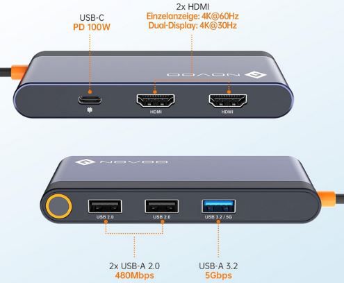 NOVOO 6 in 1 USB C Docking Station mit 4K HDMI für 29,99€ (statt 50€)