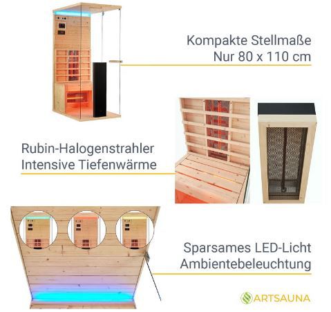 Artsauna Kolari 80 Infrarotsauna mit Rubin Halogenstrahler ab 897,94€ (statt 1.000€)