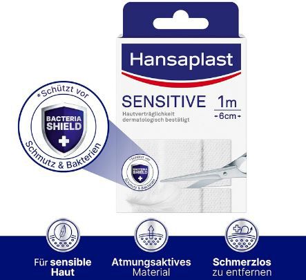 Hansaplast Sensitive Pflaster, 1 m x 6 cm ab 1,69€ (statt 2,45€)