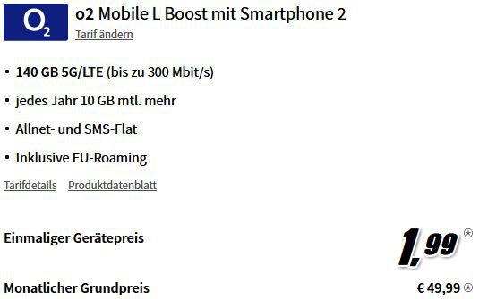 Apple iPhone 15 für 1,99€ + o2 Allnet 140GB LTE/5G 49,99€ mtl.